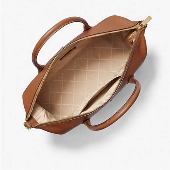 NWT! NEW! KORS Michael Kors Hyde Large Pebbled Leather Satchel -Caramel Luggage - Picture 12 of 12